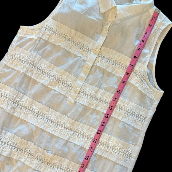 Ann Taylor LOFT White Cotton Sleeveless Ruffle Top Button Up Small - Picture 4 of 5